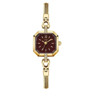 GEDI 62042 luxury vintage octagon chain watch for women with gold strap and maroon dial