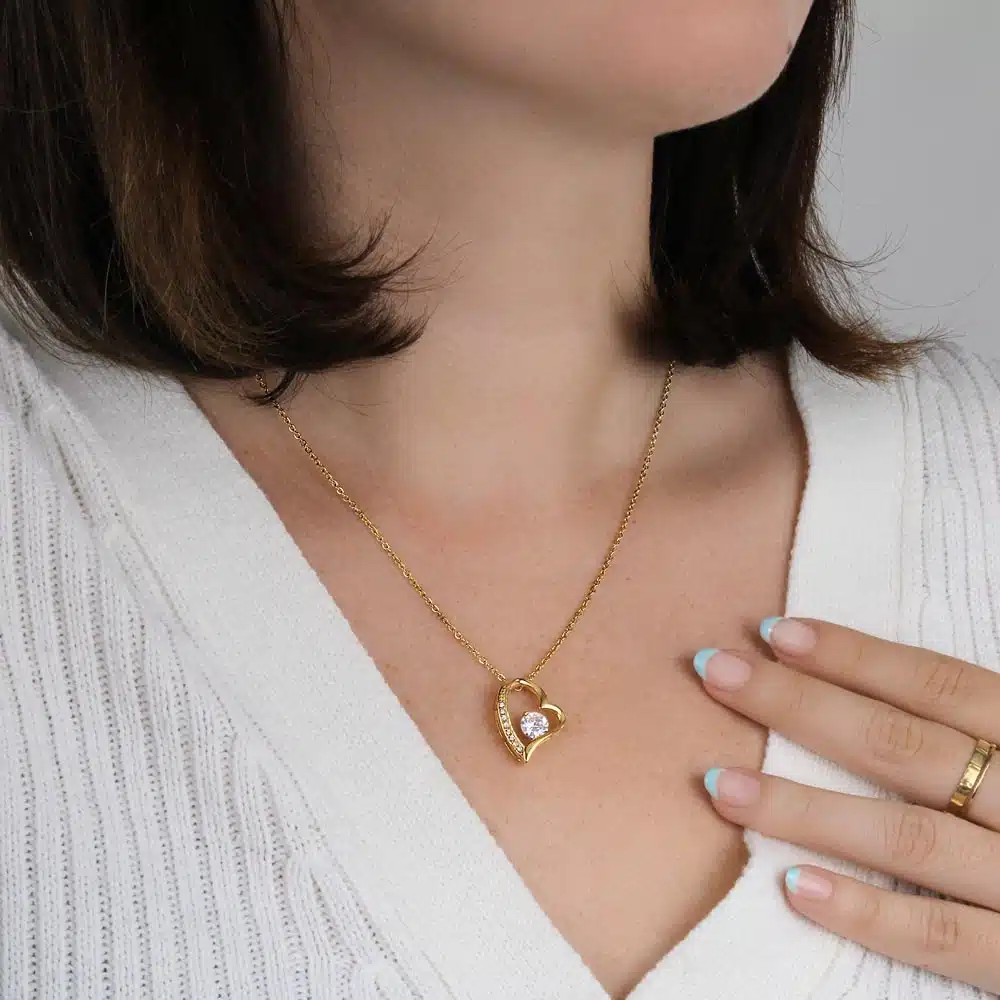 Stainless steel heart necklace with zirconia stone – Anondik gift for niece